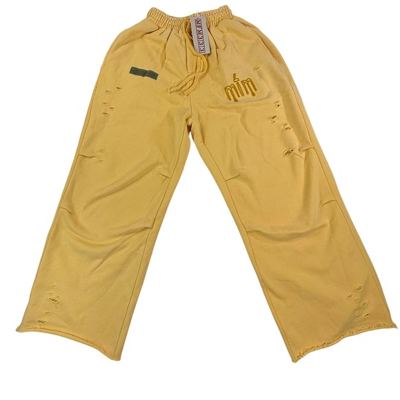 MFM333 Other - MFM333 Distressed Sweatpants Yellow Wide Leg Streetwear Joggers Mens Medium NEW